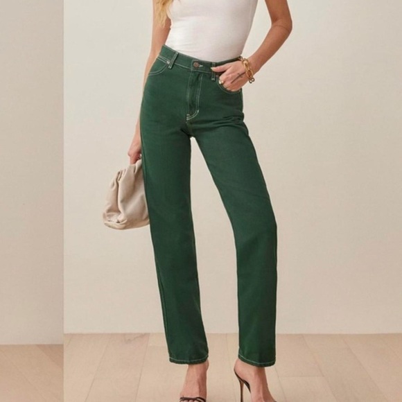 Reformation Denim - Reformation Cowboy High Rise Straight Emerald Green Jeans 27